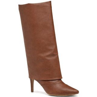 Bota Feminina Cano Com Capa Sobreposta Salto Fino Moda Inverno 1796 Cacau