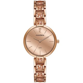 Relógio Feminino Espelhado Cristais Rosé Mondaine