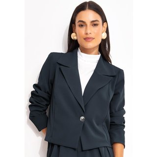 Blazer Em Alfaiataria Azul Marinho Quintess