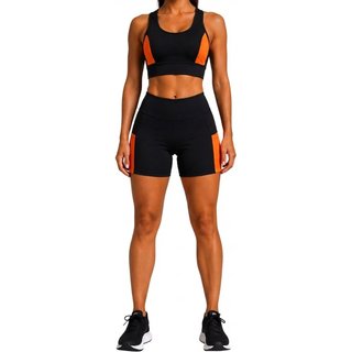 Kit Fitness Feminino Short com Bolso Lateral e Cropped Academia, Corrida, Ciclismo e Yoga