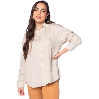 Camisa Feminina Pellini Bolsos Frontais Manga Longa Areia
