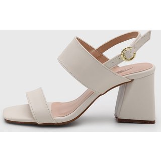 Sandália Salto Geométrico Feminina Atalia Shoes Santorine Off White Tiras Retas Slingback Tendência 2026