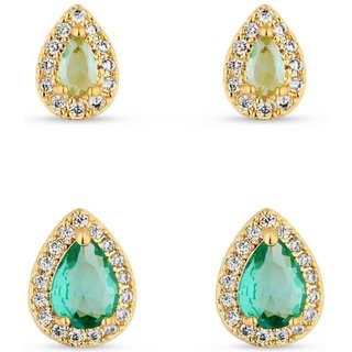 Dupla De Brincos Semijoia Gota Turmalina Com Zircônias Banhadas A Ouro 18K Br092-002 Dourado