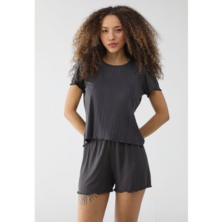 Pijama Curto Feminino Malwee Textura Canelada Grafite