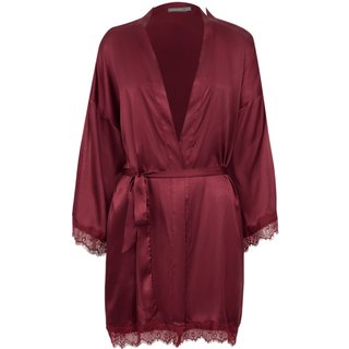 Robe Manga Curta Cetim Renda Angelina Vinho Cabernet
