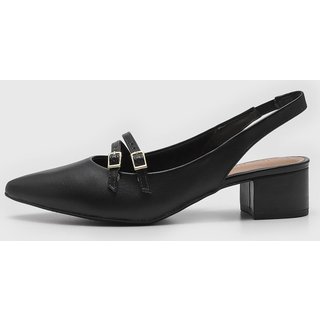 Scarpin Beira Rio Salto Bloco Bico Fino Preto