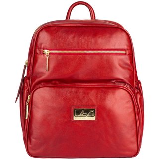 Mochila grande de couro liso Zooey - Vermelho