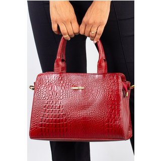 Bolsa Andrea Vinci De Couro Croco Estruturada Emili - Vermelho