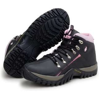 Bota Coturno Bia Ramos Adventure Feminino para Trilha Trekking Confortavel Preto Rosa