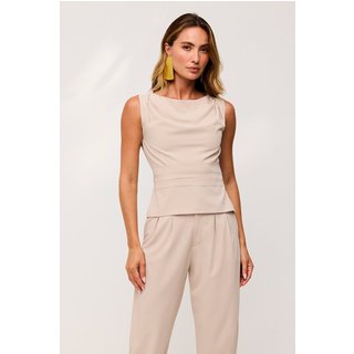 Blusa Ajustada Lisa Com Tomas Bege Pérolas Charry