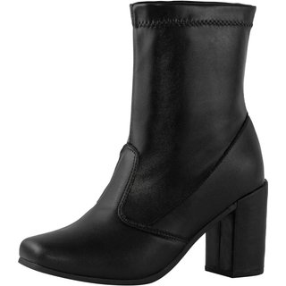 Bota Feminina Cano Médio Stretch Lumiss Coturno Confort Salto Alto Grosso Bico Quadrado Preto