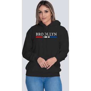 Moletom Feminino Flanelado Blusa de Frio Canguru Brooklyn Preto
