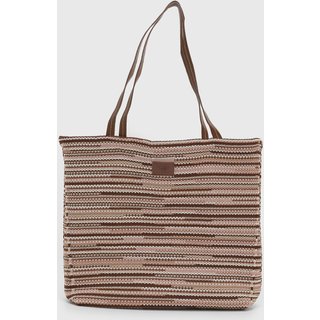 Bolsa Feminina Brizza Arezzo Grande Trançada Listrada Marrom e Rosa e Off-White