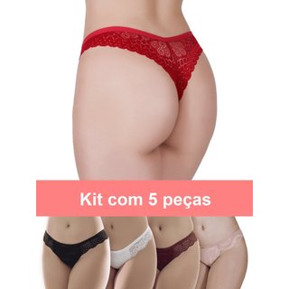 Kit 5 Calcinha Fio Dental Renda Sexy Tanga Lingerie Atacado Multicolorido