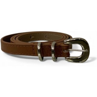Cinto Feminino em Couro Fivela Prata Redonda 001 Caramelo