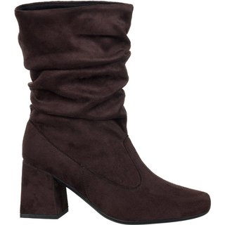 Bota Feminina Salot Alto Grosso GigiL Enrrugado Bico Quadrado Café