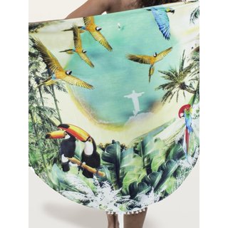 Canga REDONDA Pareô POMPOM Viscose Estampada EXCLUSIVA Bandeira Brasil