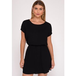 Vestido Curto M/C Elástico na Cintura Stela Preto