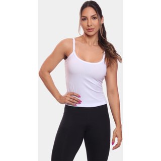 Regata de Alcinha Canelada Feminina Lisa Blusa Blusinha Básica Treino Academia Branca