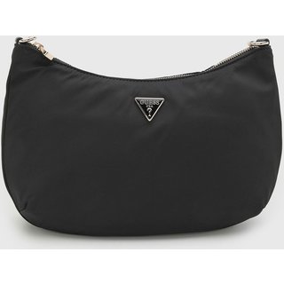 Bolsa Média Feminina Guess Logo Metal Preto