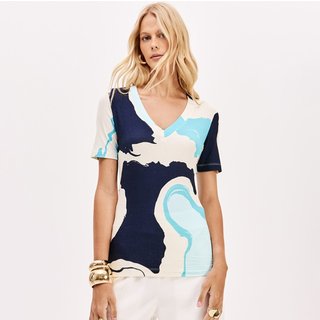 Blusa Canelada Lança Perfume Estampada Pr26 Azul Feminino