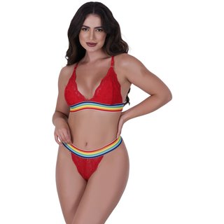 Conjunto Renda Arco Íris Concept Lingerie Vermelho
