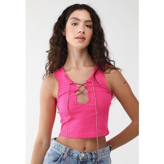 Blusa Cropped Canelada Only Ajustada Recorte Rosa