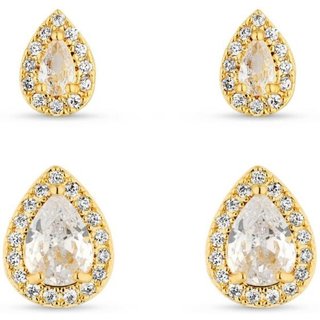 Dupla De Brincos Semijoia Gota Cristal Com Zircônias Banhadas A Ouro 18K Br092-001 Dourado