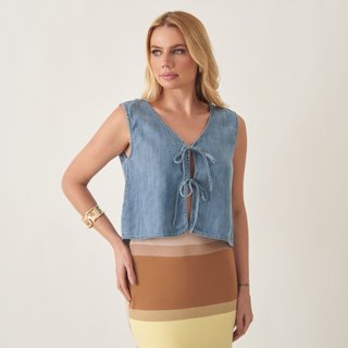 Top Cropped Jeans Tencel com Amarração