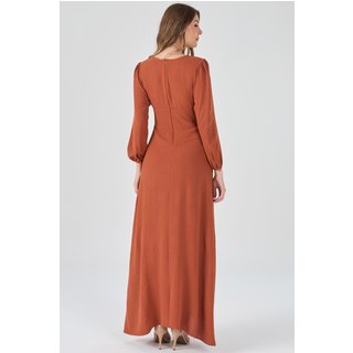Vestido Longo PKS Com Fenda Terracota