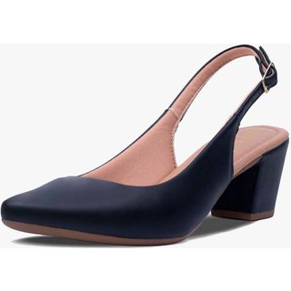 Scarpin Slingback Feminino Takata Salto Bloco Baixo Bico Fino Scarpin Sapato Casual Social Preto