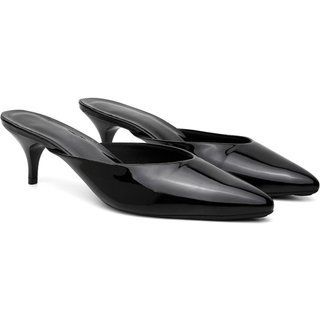 Sapato Feminino Anna Andrade Scarpin Mule Salto Baixo Bico Fico Calce Fácil Elegante Verniz Preto