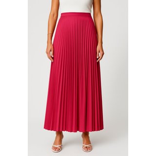 Saia Longa Plissada D Bell Outlet Fashion Forrada Lisa Evangélica Cintura Alta Rosa
