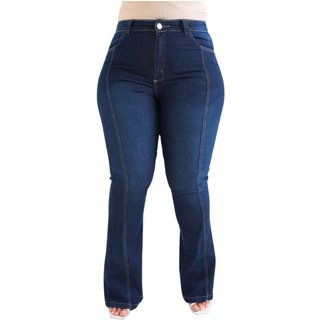 Calça Flare Plus Size Jeans Light Com Detalhe de Nervura Jeans