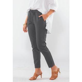 Calça Sarja Feminina Cintura Alta com Elastano e Amarração Conforto e Estilo Casual Chumbo