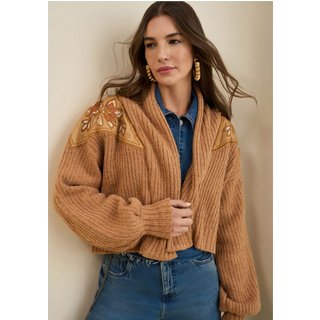 Casaco Morena Rosa Oversized Manga Longa Padrão Marrom