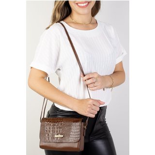 Mini bolsa transversal de couro croco Josi - Whisky