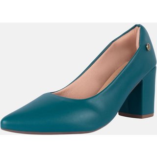 Scarpin Feminino Takata Salto Alto Médio Bloco Grosso Bico Fino Verde