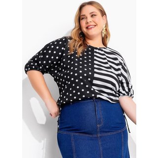 Blusa Com Amarração Poá Preta E Listrada Marguerite