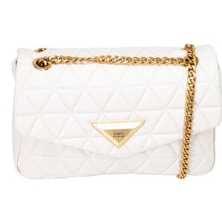 Bolsa Feminina Grande Schutz Tiracolo 944 Matelassê Couro Corrente Branco Sugar White