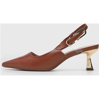Scarpin Feminino cê Salto Médio Geométrico Marrom
