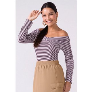 Blusa Feminina Ombro a Ombro Canelada Listras Marialícia Roxo