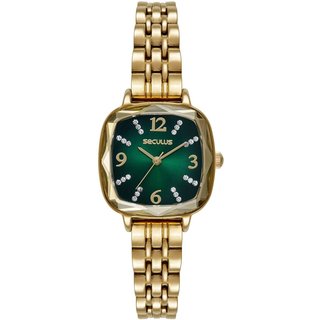Relógio Feminino Quadrado Vintage Dourado Seculus