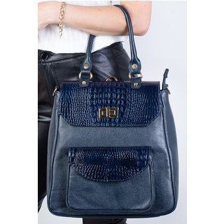 Mochila de couro croco Joanna - Azul