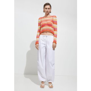 Blusa Cropped Tricot Mango Reto Listrada Laranja