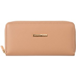 Carteira feminina de couro liso Bonny 10x19cm - Bege