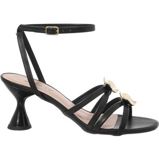 Sandália Feminina Stessy Salto Taça Médio 7cm Orgânico Casual Confortável Preta