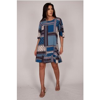 Vestido Curto Viscose Estampa Blue Baby