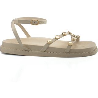 Sandália Feminina Papete Flatform Enfeite Metal Tiras Confortável Macia Resistente Off White