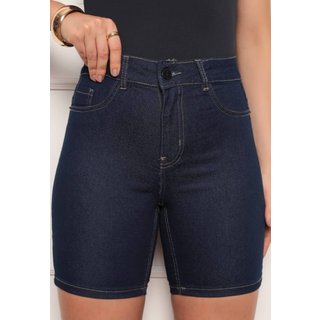 Bermuda Feminina Jeans Meia Coxa Cintura Alta Lavagem Escura